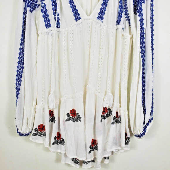 Free People Wild Horses Embroidered Eyelet Ivory Tunic Mini Dress Boho White XS - Picture 4 of 9